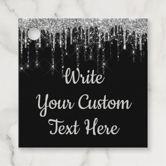 Zwart Zilveren Jubileumfeest Verjaardag Glitters Bedankjes Labels (Voorkant)