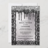 Zwart zilveren kant glitter donker moody luxe kaart (Voorkant)