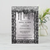 Zwart zilveren kant glitter donker moody luxe kaart (Staand voorkant)