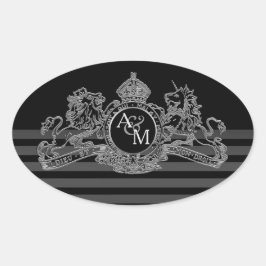 Zwart Zilveren Leeuw Eenhoorn Regal Embleem Monogr Ovale Sticker