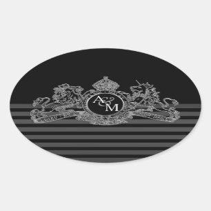 Zwart Zilveren Leeuw Eenhoorn Regal Embleem Monogr Ovale Sticker