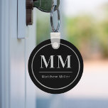 Zwart zilveren monogram initialen naam minimalist sleutelhanger<br><div class="desc">Zwarte achtergrond,  grijze tekst. Met een faux silver lijst. Personaliseer en voeg uw monogram initialen en naam toe. Zowel voor hem als voor haar.</div>