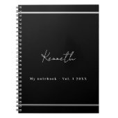 Zwart zilveren naam script minimalistisch notitieboek (Voorkant)