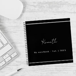 Zwart zilveren naam script minimalistisch notitieboek