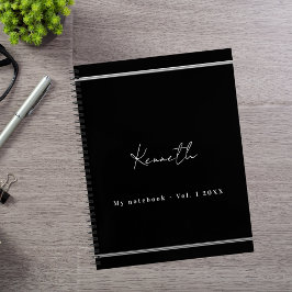 Zwart zilveren naam script minimalistisch notitieboek