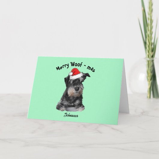 Zwart zilveren Schnauzer met een Kerstmanhoed  Feestdagen Kaart (Voorkant)