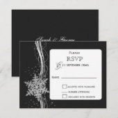 Zwart Zilveren Sneeuwvlokken Winter bruiloft RSVP (Voorkant / Achterkant)