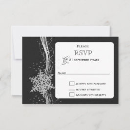 Zwart Zilveren Sneeuwvlokken Winter bruiloft RSVP Kaartje