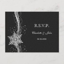 Zwart Zilveren Sneeuwvlokken Winter bruiloft RSVP Uitnodiging Briefkaart