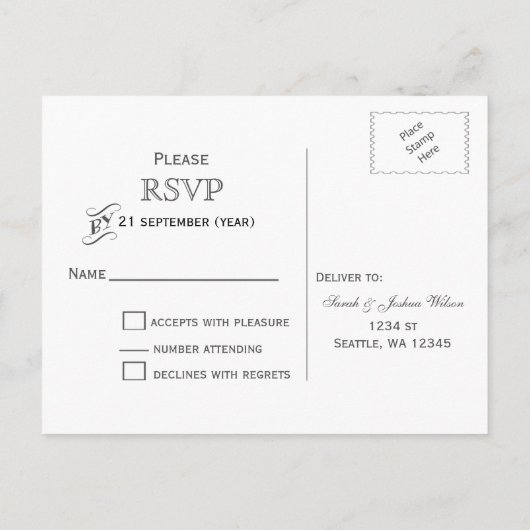 Zwart Zilveren Sneeuwvlokken Winter bruiloft RSVP Uitnodiging Briefkaart (Achterkant)