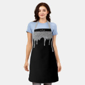 Zwart Zilveren Sparkle Glitter Druppels Gepersonal Schort (Gedragen)