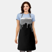 Zwart Zilveren Sparkle Glitter Druppels Gepersonal Schort (Gedragen)