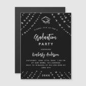 Zwart zilveren sterren afstudeerfeest luxe magnetische uitnodiging (Voorkant / Achterkant)