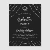 Zwart zilveren sterren afstudeerfeest luxe magnetische uitnodiging (Voorkant)