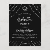 Zwart zilveren sterren afstudeerfeest modern uitnodiging briefkaart (Voorkant)