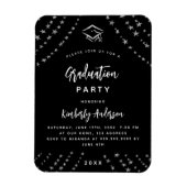 Zwart zilveren sterren afstudeerfeest uitnodiging magneet (Verticaal)