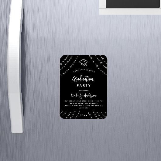 Zwart zilveren sterren afstudeerfeest uitnodiging magneet