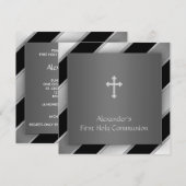 Zwart Zilveren Streep Boy Eerste Communie Kaart (Voorkant / Achterkant)