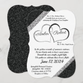 Zwart & Zilveren Trouw Uitnodiging met Hartgedicht (Voorkant / Achterkant)