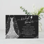 Zwart Zilveren Trouwjurk Sparkle Vrijgezellenfeest Kaart (Staand voorkant)