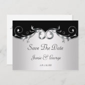 zwart-zilveren wervelingen redden de datum aankondigingskaart (Voorkant / Achterkant)