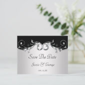 zwart-zilveren wervelingen redden de datum aankondigingskaart (Staand voorkant)