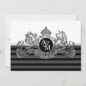 Zwart Zilveren Witte Leeuw Eenhoorn Embleem Huweli Kaart (Voorkant)