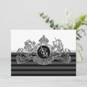 Zwart Zilveren Witte Leeuw Eenhoorn Embleem Huweli Kaart (Staand voorkant)