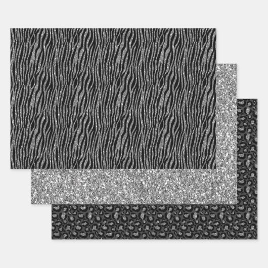Zwart Zilveren Zebra Animal Print Glitter Inpakpapier Vel (Set)