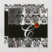 ZWART ZILVEREN ZIJDE DAMASTEN STOF MONOGRAM  RODE  KAART (Voorkant / Achterkant)