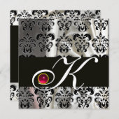 ZWART ZILVEREN ZIJDE DAMASTEN STOF MONOGRAM ROZE R KAART (Voorkant / Achterkant)