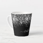 Zwart zilverglitternaamscript latte mok (Linkerhoek)