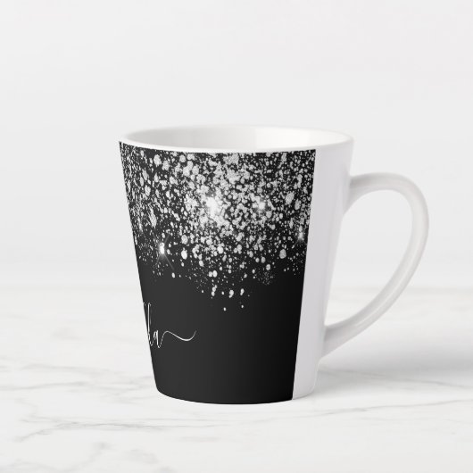 Zwart zilverglitternaamscript latte mok (Rechts)