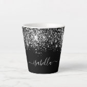 Zwart zilverglitternaamscript latte mok (Voorkant)