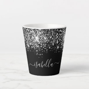 Zwart zilverglitternaamscript latte mok