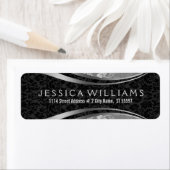 Zwart & Zilvergrijs Bloemen Damasks Etiket (Insitu)