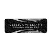 Zwart & Zilvergrijs  Bloemen Damasks Etiket (Voorkant)