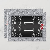 Zwart Zilvergrijs Bloemen Tafel Nummer Briefkaart (Voorkant / Achterkant)