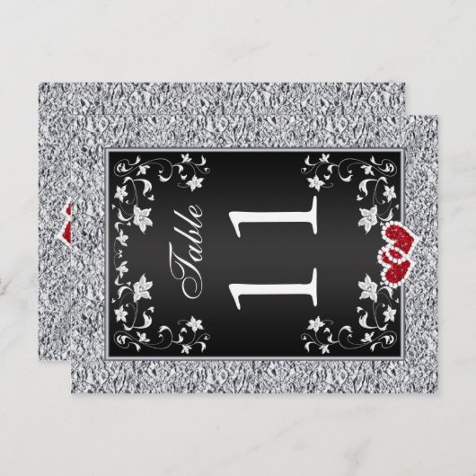 Zwart Zilvergrijs Bloemen Tafel Nummer Briefkaart (Voorkant / Achterkant)