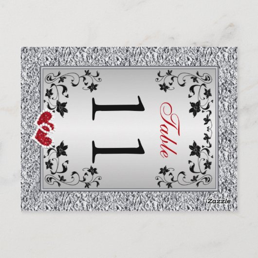 Zwart Zilvergrijs Bloemen Tafel Nummer Briefkaart (Achterkant)