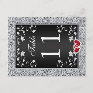 Zwart Zilvergrijs Bloemen Tafel Nummer Briefkaart