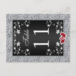 Zwart Zilvergrijs Bloemen Tafel Nummer Briefkaart