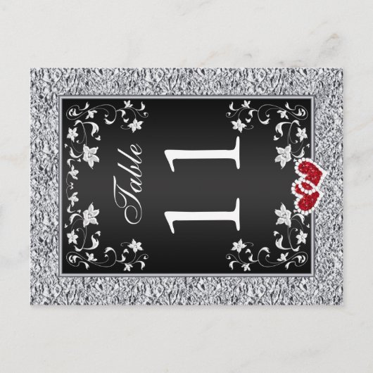 Zwart Zilvergrijs Bloemen Tafel Nummer Briefkaart (Voorkant)