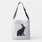 Zwart Zittend Konijn Silhouet Polka stippen wit Crossbody Tas (Achterkant)