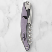 Zwart Zittend Silhouette Konijn op Licht Paarse Kurkentrekker (Achterkant)