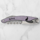 Zwart Zittend Silhouette Konijn op Licht Paarse Kurkentrekker (Achterkant)