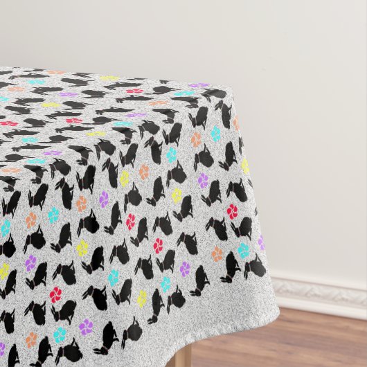 Zwart Zittende Konijnen  Bloemblaadjes Grijs Tafelkleed (Voorbeeld)