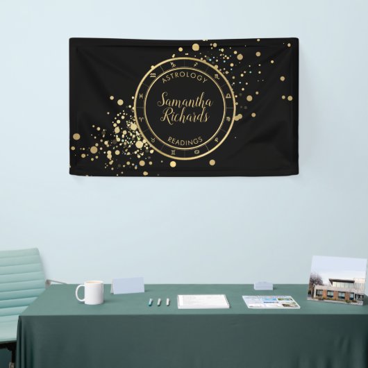 Zwart Zodiac Astrologie Gouden Sterren Spandoek (Beurs)