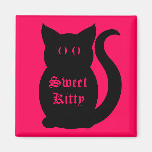 Zwart zoet kat op hete roze magneet