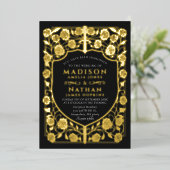 Zwart Zwaard Schild Middeleeuws Monogram Huwelijk Folie Uitnodiging (Staand Voorkant)